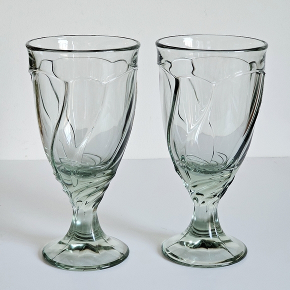 Vintage Set of 2 Noritake Sweet Swirl Clear Green Water Goblets Iced Tea Glasses - Picture 3 of 9